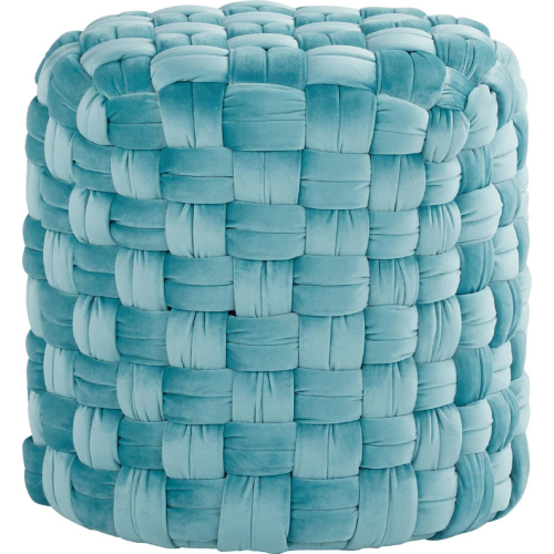 Braided Round 16" Ottoman in Ice Blue Velvet